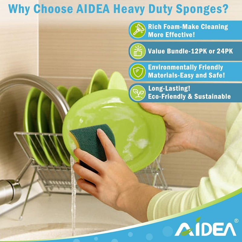 AIDEA Sponges Kitchen, 50 Pack Heavy Duty Dish Sponge, Cleaning Dish Scrubber Sponge for Home and Kitchen, Stink-Free Cleaning Supplies for Pots, Pans - Image 3