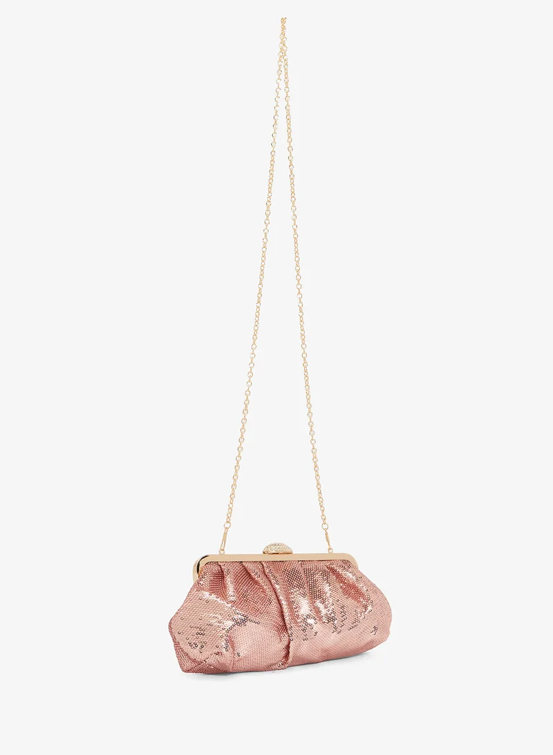Khizana Sequin Detail Embellished Gold Accent Clutch With Strap