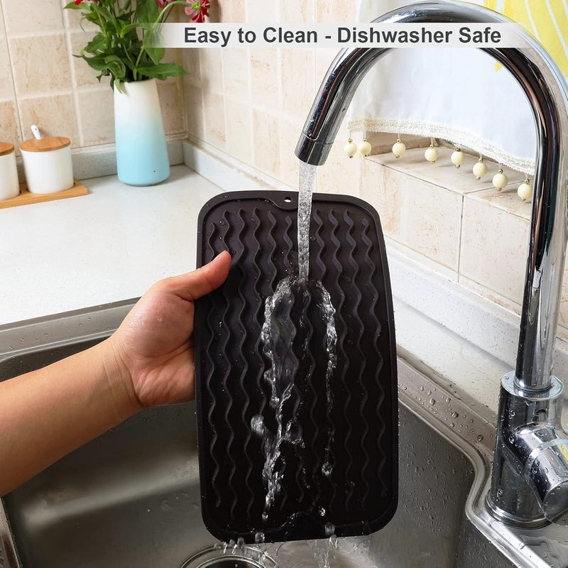 ZLR Silicone Sponge Holder & Sink Caddy Tray (6" x 12") - Narrow Dish Drying Mat for Kitchen Counter - Waterproof Soap Dispenser Organizer, Non-Slip Bathroom Vanity Tray (Coffee) - Image 4