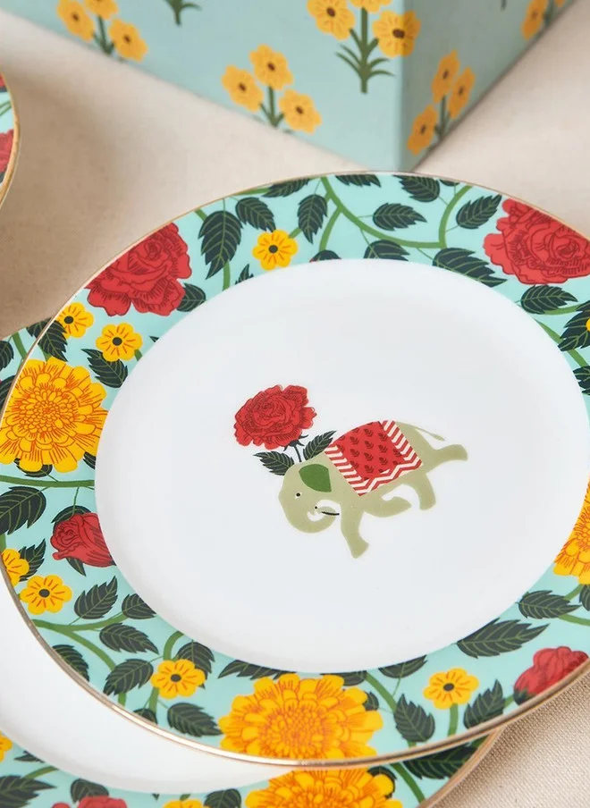 Chumbak  Royal Tusker Quarter Plate Gift Set - Set of 4, 8"dia | Palace Memoirs | Gold Rim  | Best Price UAE