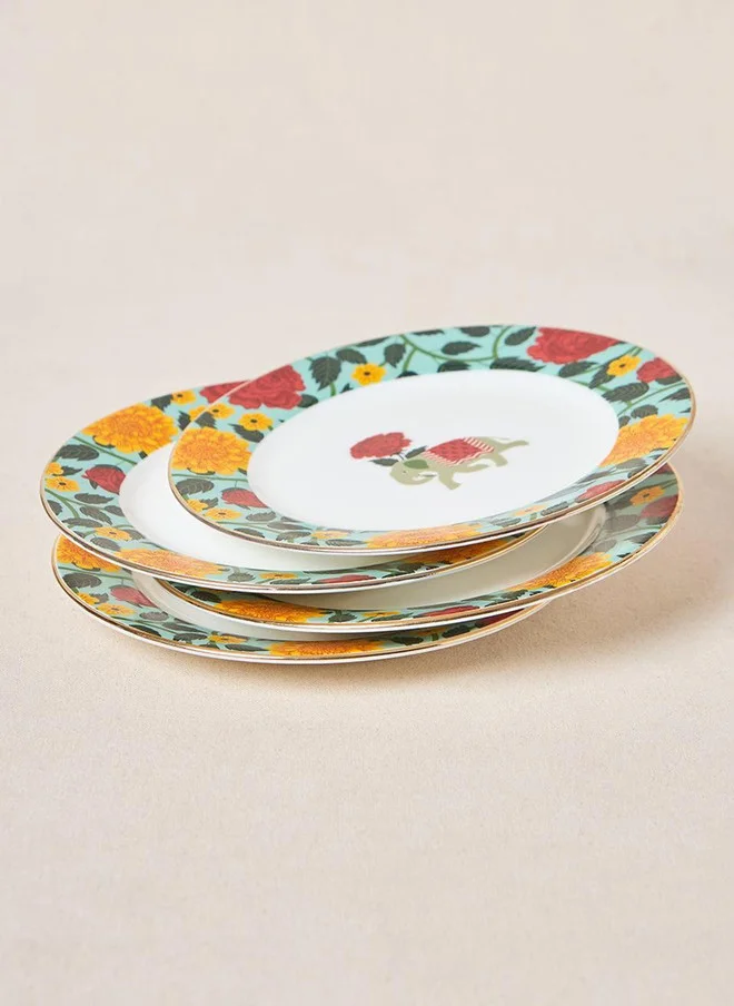 Chumbak  Royal Tusker Quarter Plate Gift Set - Set of 4, 8"dia | Palace Memoirs | Gold Rim  | Best Price UAE