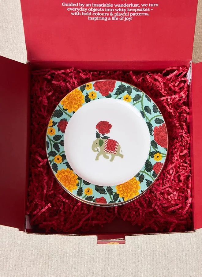 Chumbak  Royal Tusker Quarter Plate Gift Set - Set of 4, 8"dia | Palace Memoirs | Gold Rim  | Best Price UAE