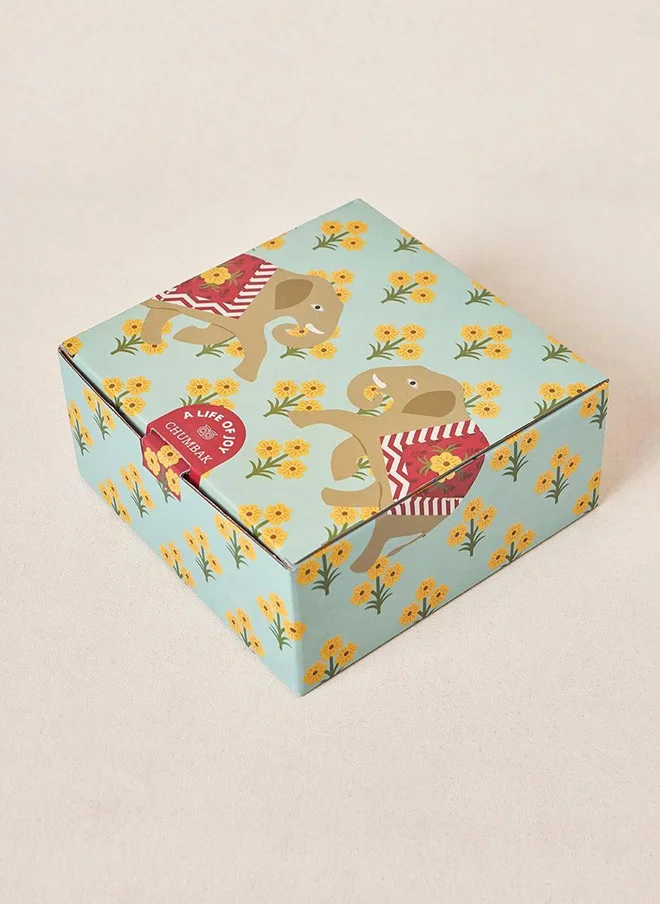 Chumbak  Royal Tusker Quarter Plate Gift Set - Set of 4, 8"dia | Palace Memoirs | Gold Rim  | Best Price UAE