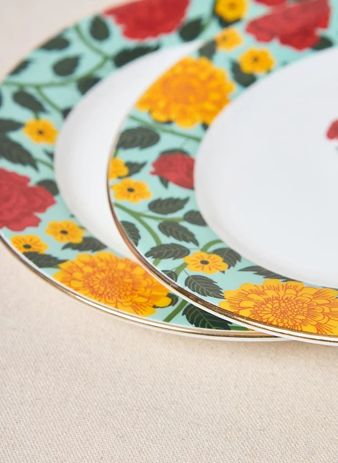 Chumbak  Royal Tusker Quarter Plate Gift Set - Set of 4, 8"dia | Palace Memoirs | Gold Rim  | Best Price UAE