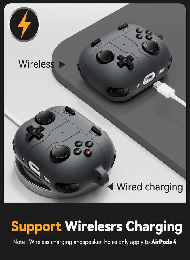 Wowwat 【with 3D Decompression Button】 for Airpods 4 Case Cover, Soft Silicone Classic Game Player Design Case Cover Compatible with airpods 4th Generation case with Cleaning kit with Keychain - Dark Gray - Image 4