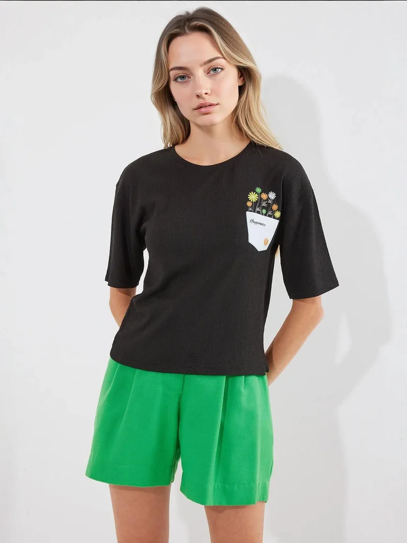 BIG DART BDART Embroidered Crew Neck Printed T-Shirt