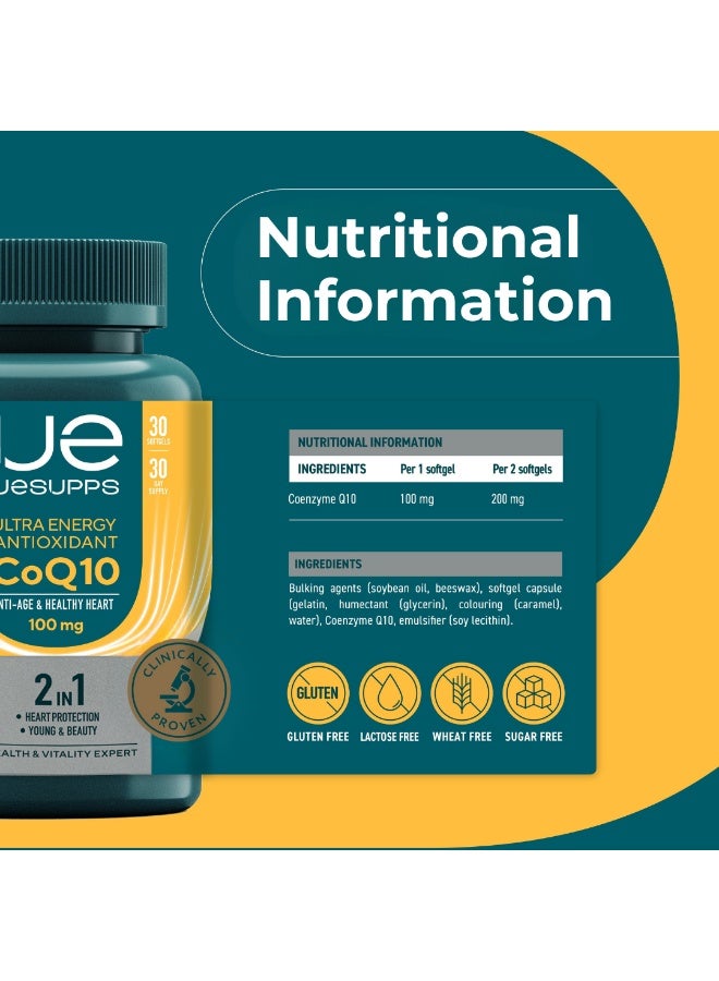 UESUPPS مكمل مضاد الأكسدة UESUPPS CoQ10 100 ملغ | صيغة الطاقة الفائقة مع الإنزيم المساعد Q10 لدعم الطاقة الخلوية والحيوية اليومية | كبسولات لينة عالية الامتصاص | تغذية يومية للبالغين | 30 كبسولة لينة - Image 5
