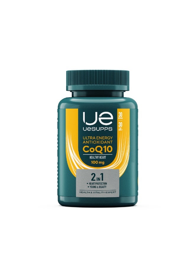 UESUPPS مكمل مضاد الأكسدة UESUPPS CoQ10 100 ملغ | صيغة الطاقة الفائقة مع الإنزيم المساعد Q10 لدعم الطاقة الخلوية والحيوية اليومية | كبسولات لينة عالية الامتصاص | تغذية يومية للبالغين | 30 كبسولة لينة - Image 1