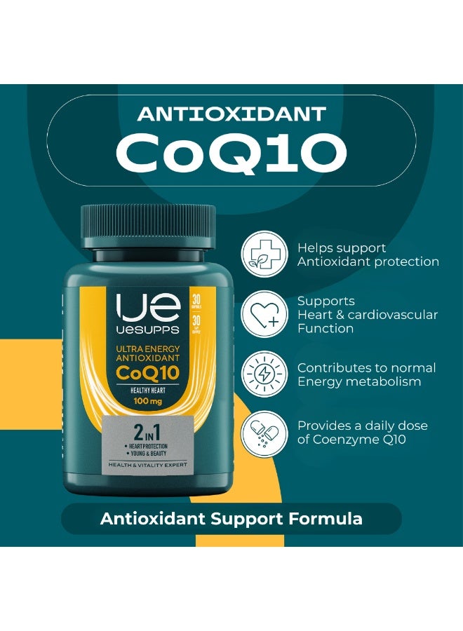 UESUPPS مكمل مضاد الأكسدة UESUPPS CoQ10 100 ملغ | صيغة الطاقة الفائقة مع الإنزيم المساعد Q10 لدعم الطاقة الخلوية والحيوية اليومية | كبسولات لينة عالية الامتصاص | تغذية يومية للبالغين | 30 كبسولة لينة - Image 4