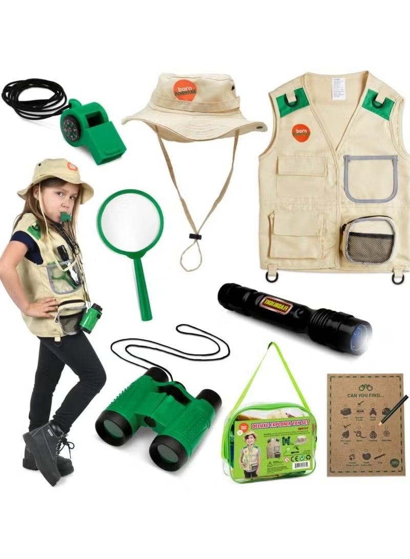 Born Toys Explorer Kit for Kids Children's Toy with Washable Premium Backyard Safari Vest and Adventure kit or Paleontologist Costume Full Kids Explorer Set - Image 1