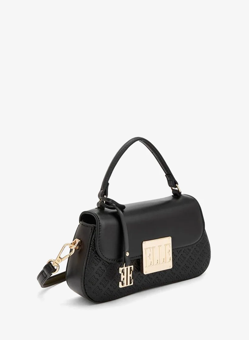 Elle BLACK Monogram Embossed Satchel Bag With Detachable Strap for Women | Best Price UAE