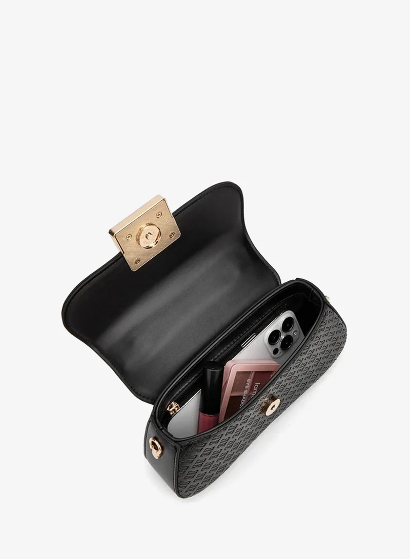 Elle BLACK Monogram Embossed Satchel Bag With Detachable Strap for Women | Best Price UAE