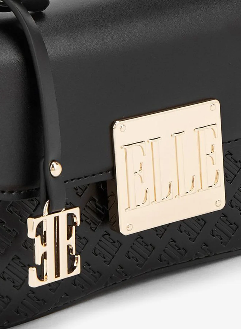 Elle BLACK Monogram Embossed Satchel Bag With Detachable Strap for Women | Best Price UAE