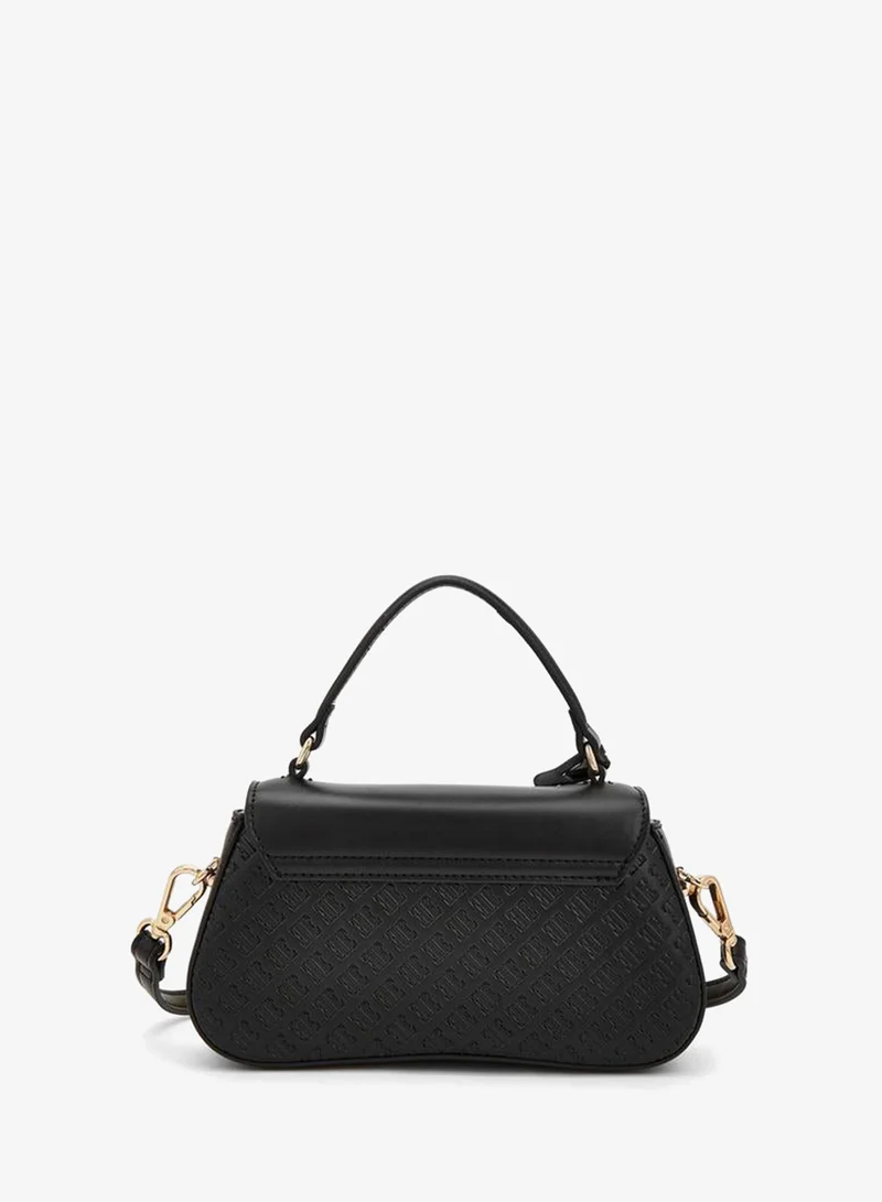Elle BLACK Monogram Embossed Satchel Bag With Detachable Strap for Women | Best Price UAE