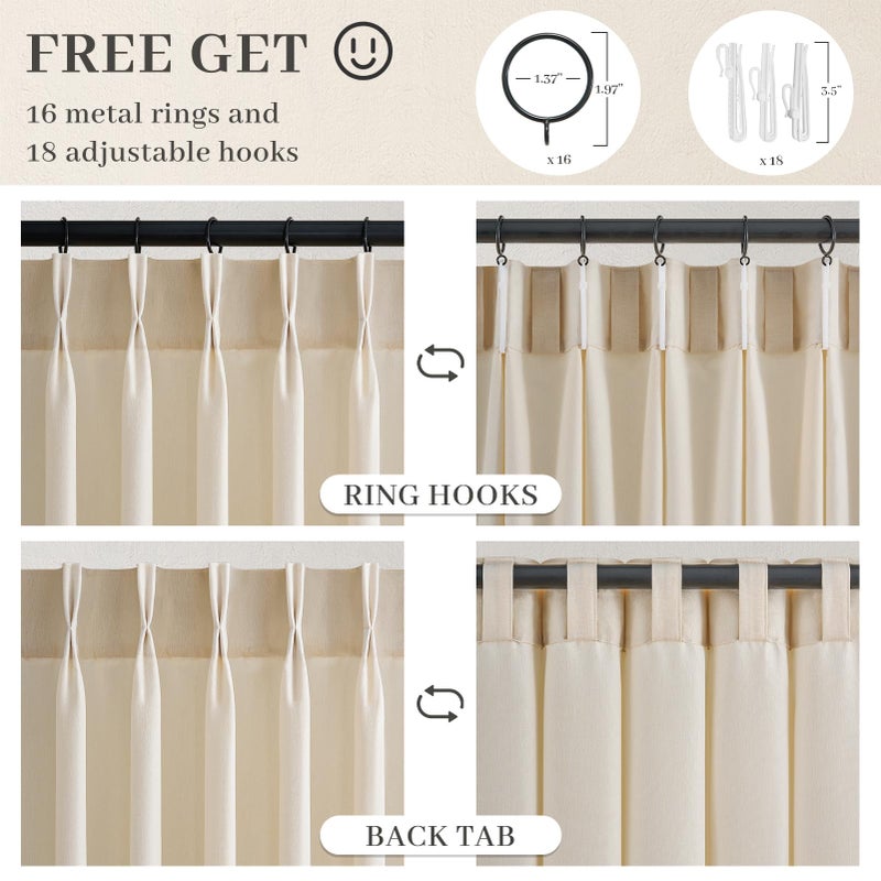 Drapenova Beige Pinch Pleated Linen Curtains 84 Inch Length 2 Panels for Bedroom Living Room Textured Semi Sheer Window Curtain Boho Neutral Back Tab Pinch Pleat Drape with Hooks 84 Inches Longï¼ŒBirch - Image 3