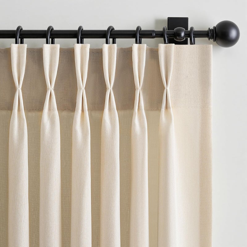 Drapenova Beige Pinch Pleated Linen Curtains 84 Inch Length 2 Panels for Bedroom Living Room Textured Semi Sheer Window Curtain Boho Neutral Back Tab Pinch Pleat Drape with Hooks 84 Inches Longï¼ŒBirch - Image 1