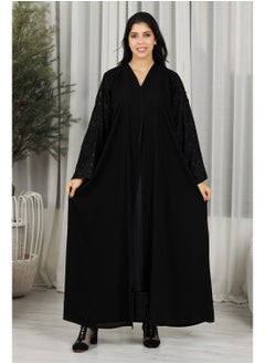 Black abaya with floral fabric on the sleeves