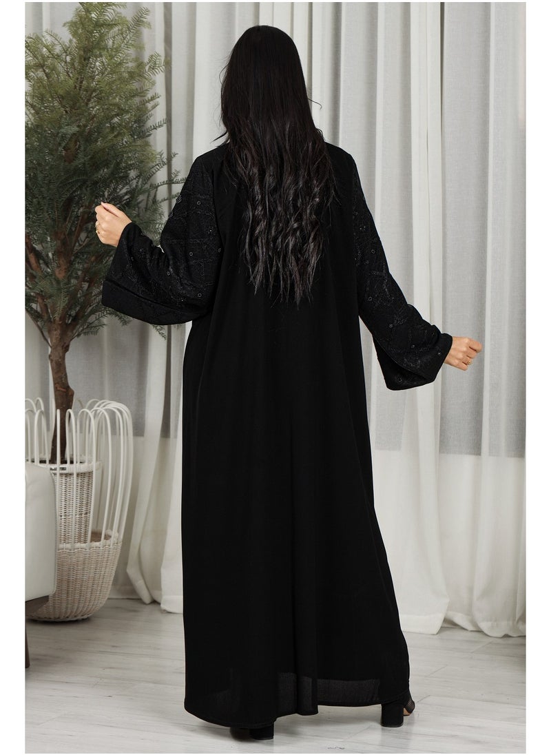 Gaiyda - Black abaya with floral fabric on the sleeves - Image 1