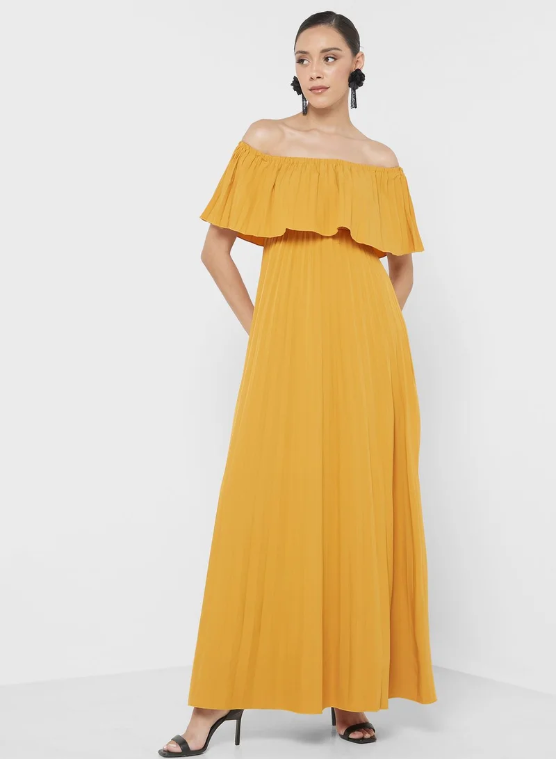 ELLA Pleated Off-Shoulder Dress
