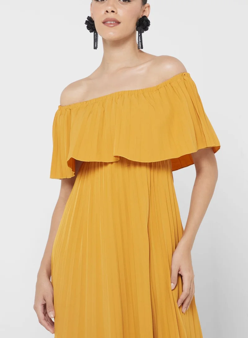 ELLA Pleated Off-Shoulder Dress