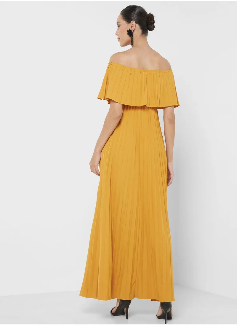 ELLA Bardot Pleated Dress