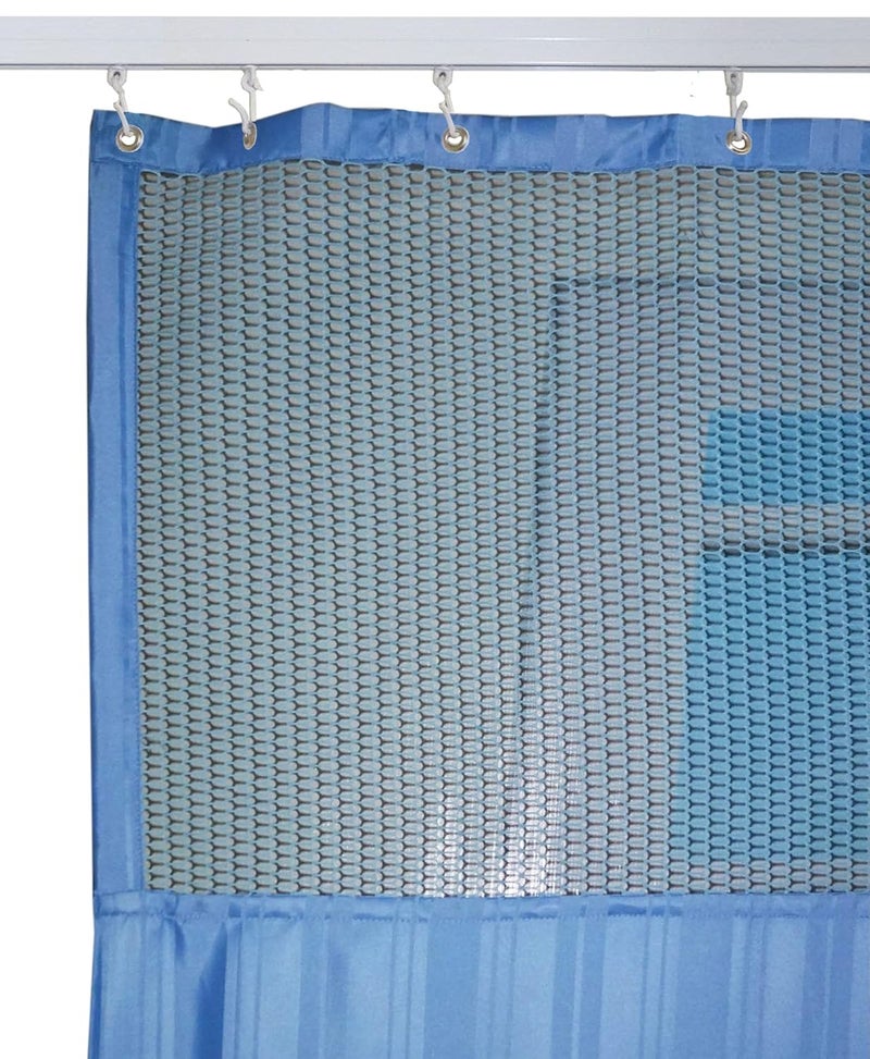 Lushomes Lushomes Hospital Partition Curtains, Clinic Curtains Size 10 FT W x 7 ft H, Top Net Fabric, 100% Polyester 20 Rustfree Metal Eyelets 20 Plastic Hook, Dark Blue, Stripes (10x7 FT, Pk of 1)  - Image 3