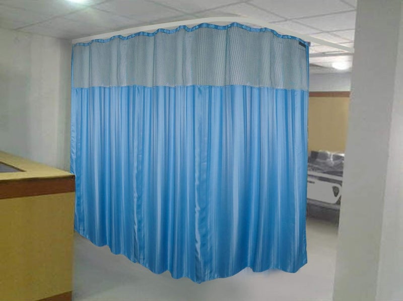 Lushomes Lushomes Hospital Partition Curtains, Clinic Curtains Size 10 FT W x 7 ft H, Top Net Fabric, 100% Polyester 20 Rustfree Metal Eyelets 20 Plastic Hook, Dark Blue, Stripes (10x7 FT, Pk of 1)  - Image 2