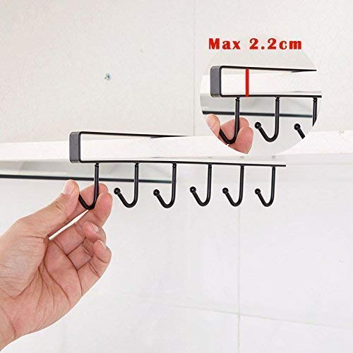 PRAMUKH STORE Metal Multifunction Under Shelf Coffee Mug Cup Holder Rack Organizer Stand for Kitchen Counter Cabinet Table with 6 Hooks - Image 2
