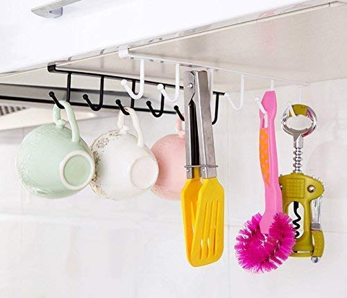 PRAMUKH STORE Metal Multifunction Under Shelf Coffee Mug Cup Holder Rack Organizer Stand for Kitchen Counter Cabinet Table with 6 Hooks - Image 3