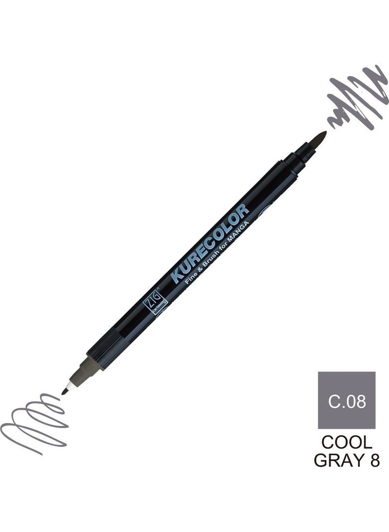 Zig Kurecolor Mangaka Fine&brush Double Sided Pen CNKC-2200 No C.08 Cool Gray 8  - Image 1