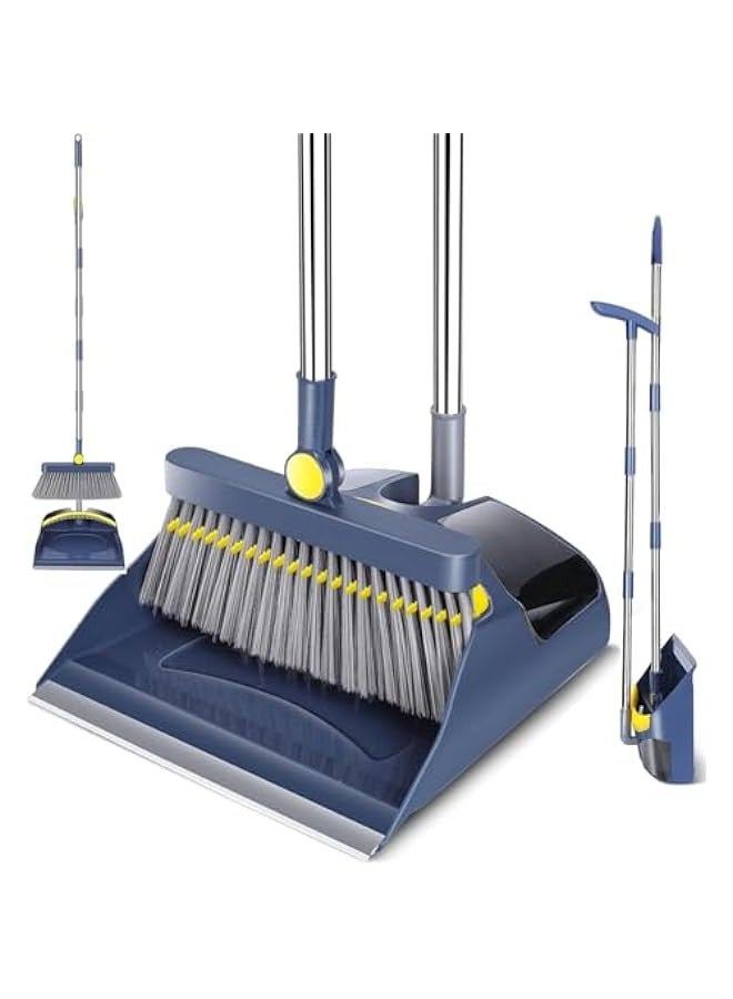 TRASSLE Room and Dustpan Set for Home, Dustpan and Brush Set with 48 inch Long Handle for Home Kitchen Room Office Lobby Floor Use Upright Stand Up Broom and Dustpan Set for Home  - Image 1
