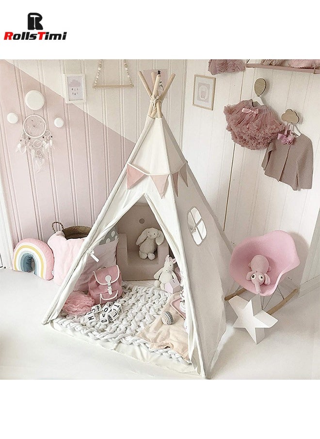 RollsTimi  Cotton Canvas Teepee Kid's Play Tent,White  - Image 3