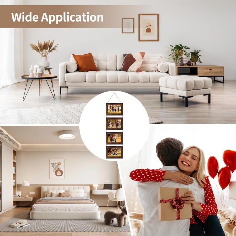4- لوحة مركبة بمقاس 5 × 7 بإطار صور، زينة جدار عمودية بلون بني ريفي، منزل ريفي، عرض صور بحبل معلق، مادة MDF - Image 4