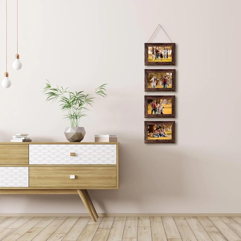 4- لوحة مركبة بمقاس 5 × 7 بإطار صور، زينة جدار عمودية بلون بني ريفي، منزل ريفي، عرض صور بحبل معلق، مادة MDF - Image 2