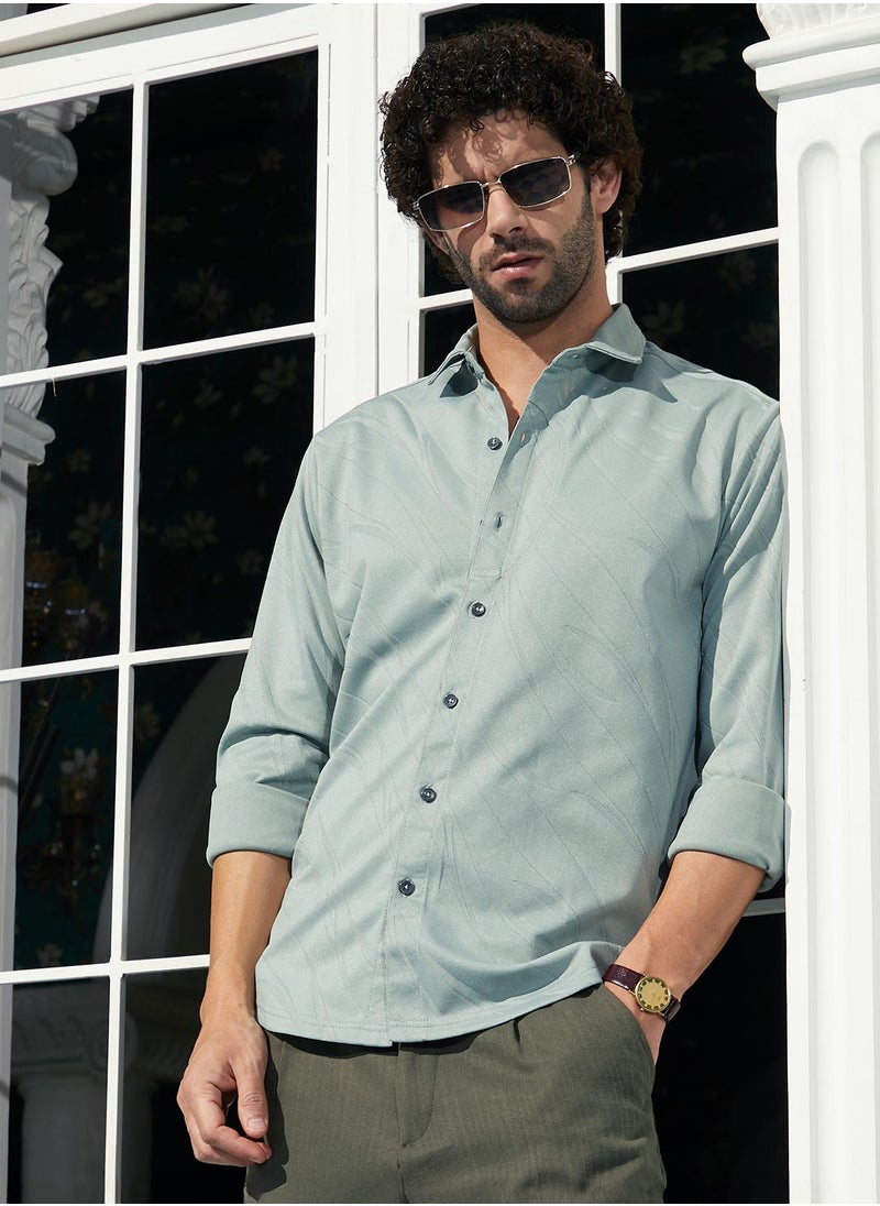 كامبوس سوترا Men's Sea Green Scratch-Tactile Shirt  - Image 1