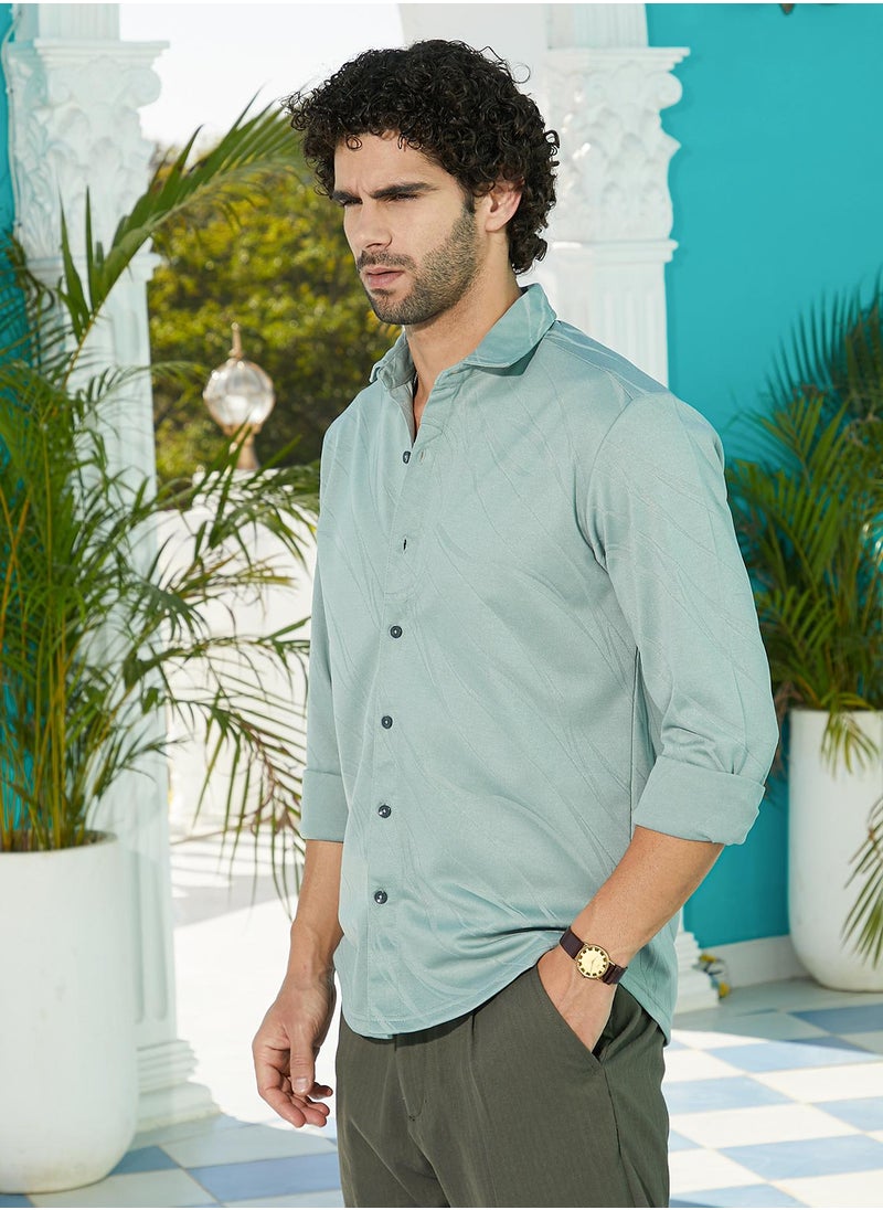 كامبوس سوترا Men's Sea Green Scratch-Tactile Shirt  - Image 3