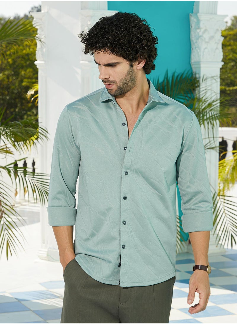 كامبوس سوترا Men's Sea Green Scratch-Tactile Shirt  - Image 2