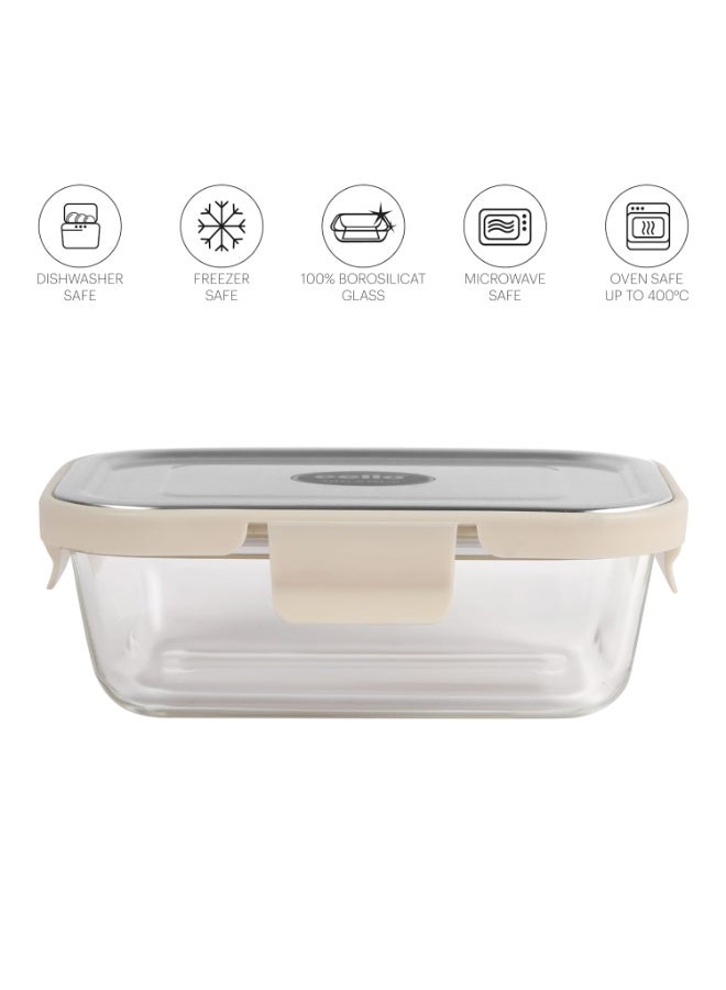 CELLO Steel-O Fresh Rectangle  Container 640ml, White | Multipurpose Storage | Microwave, Oven, Freezer & Dishwasher Safe | Leakproof Lid | Glass Container For Kitchen, Fridge & Office