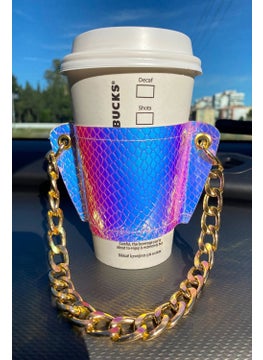 Bahels Women's Hologram Chain Coffee Cup Sleeve Leather Cup Holder  - Image 1