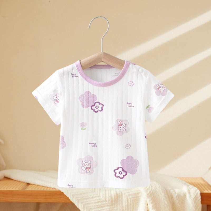 Newborn Baby Short-sleeved T-shirt for Boys and Girls Baby Summer Thin Single-piece Top Children''s Cotton Cartoon Summer Clothes - Image 1
