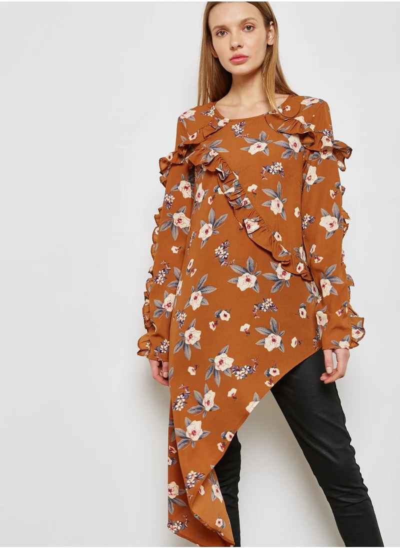 Ginger Floral Print Asymmetrical Hem Top
