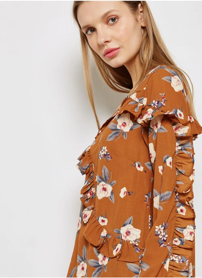 Ginger Floral Print Asymmetrical Hem Top