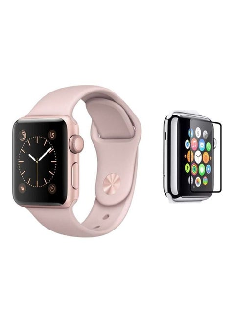 Silicone Wrist Band with a Glass Screen Protector For Apple Watch Series 3/4/5 38-40mm Pink