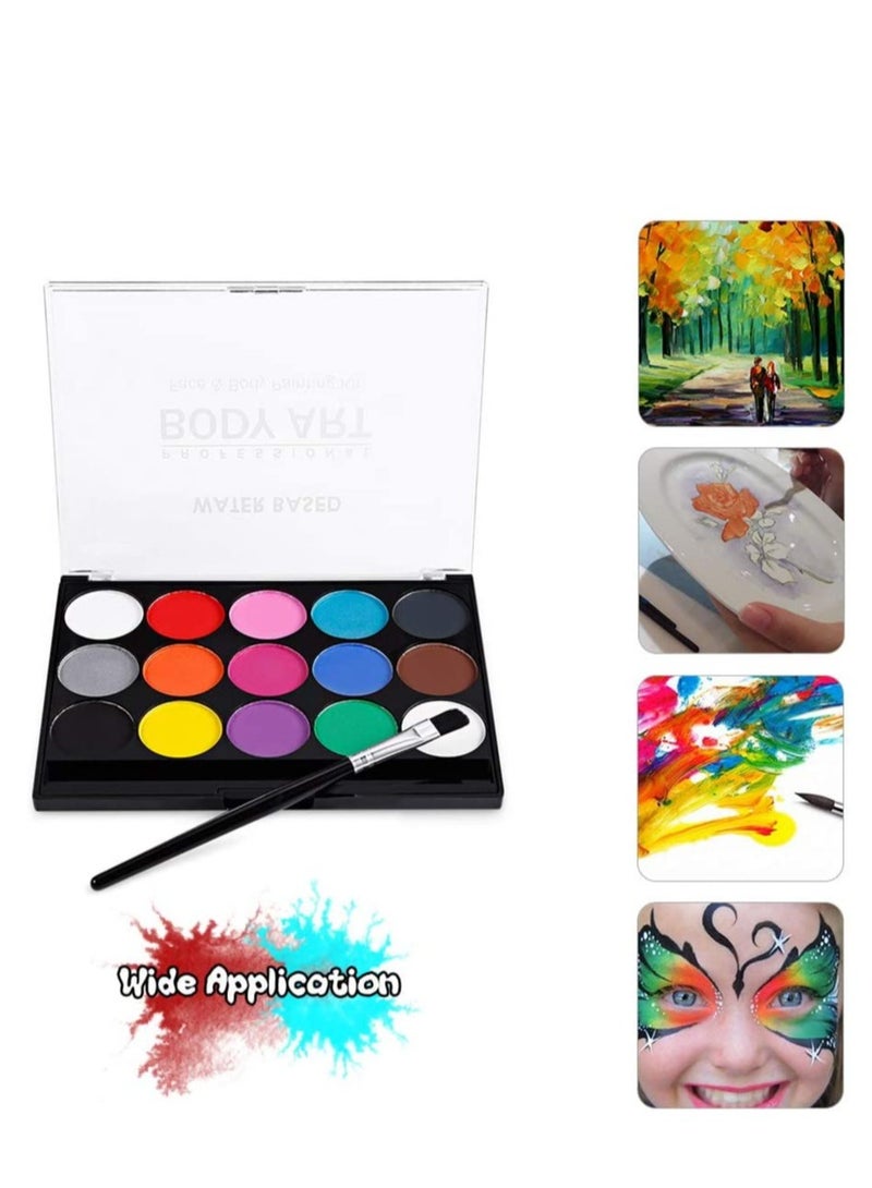 مجموعة طلاء الوجه الاحترافية لطلاء الجسم ذات أساس مائي 15 لونًا قابلة للغسل وغير سامة - Image 3