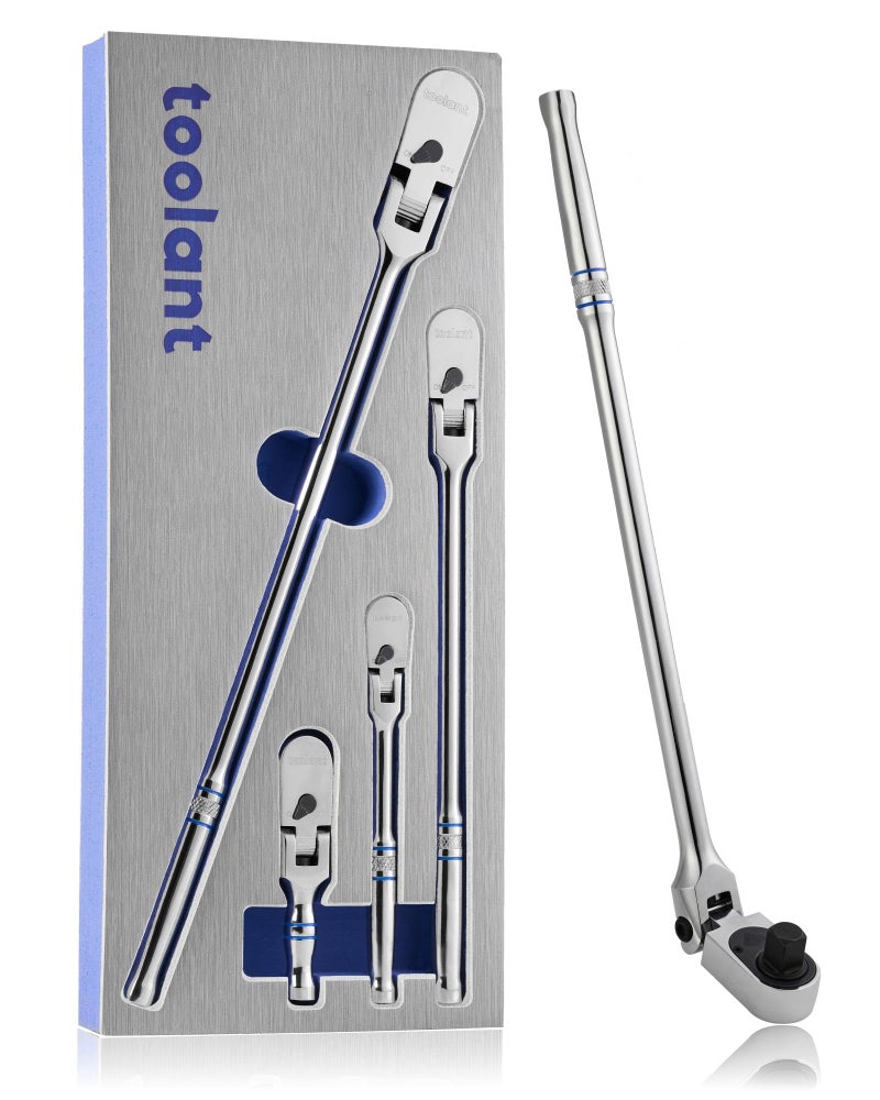 toolant 4Pcs Flex Head Ratchet Set, 1/4â€œ&3/8"&1/2" Drive Gear Wrench Compact Head Ratchet Wrenches, 90-Tooth Gear, 180Â° Flex, 11 Positions, Longer Handle, 1.5X ASME Durability - Image 1