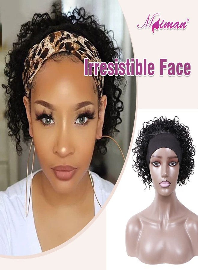 MIMAN 8 Inch Short Curly Headband Wigs for Black Women Human Hair Glueless None Lace Front Wig Natural Black Pixie Cut Curly Bob Wigs With Headbands Attached 150% Density - Image 4
