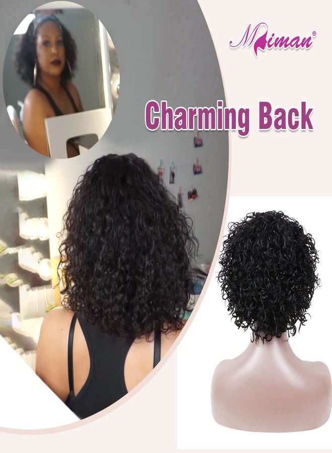 MIMAN 8 Inch Short Curly Headband Wigs for Black Women Human Hair Glueless None Lace Front Wig Natural Black Pixie Cut Curly Bob Wigs With Headbands Attached 150% Density - Image 5