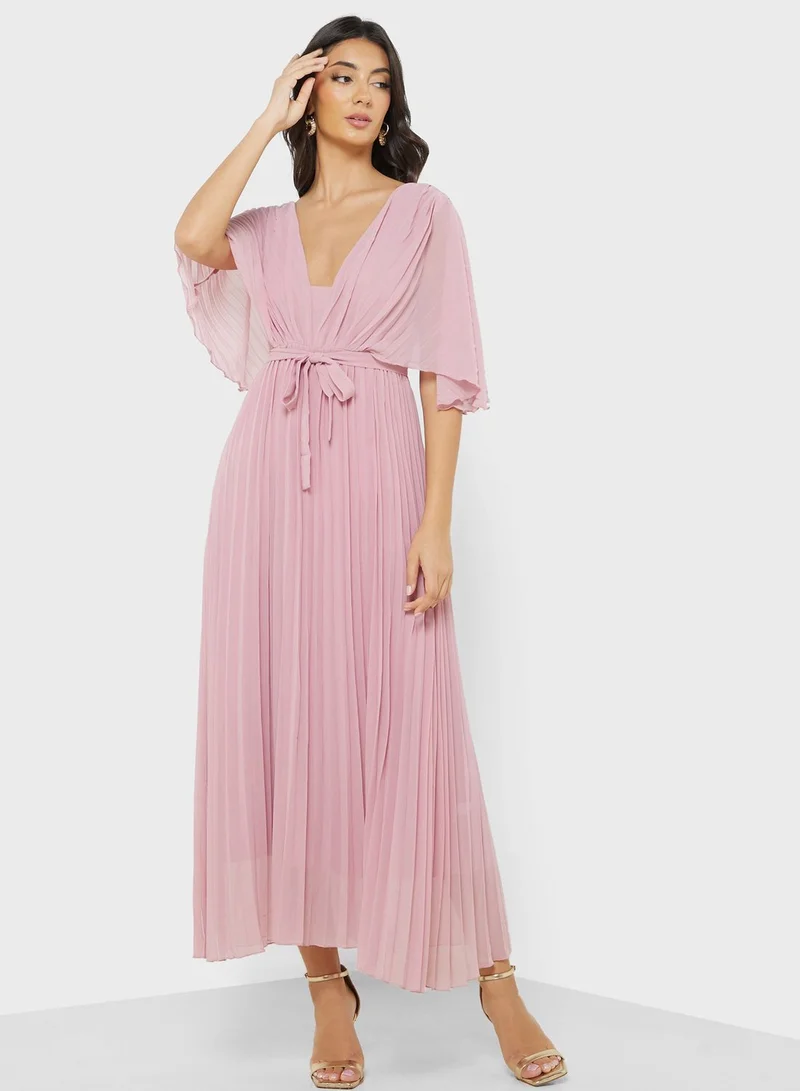 ELLA Pleated Flutter Sleeve Dress