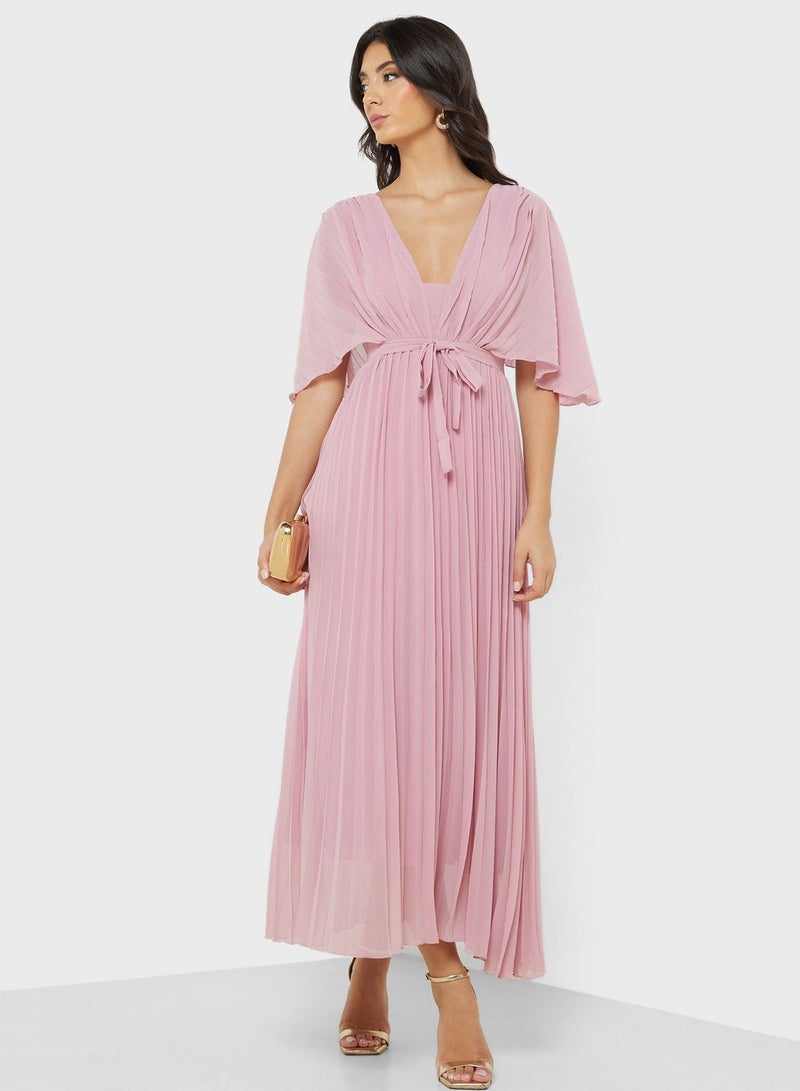 ELLA Pleated Flutter Sleeve Dress - Image 1