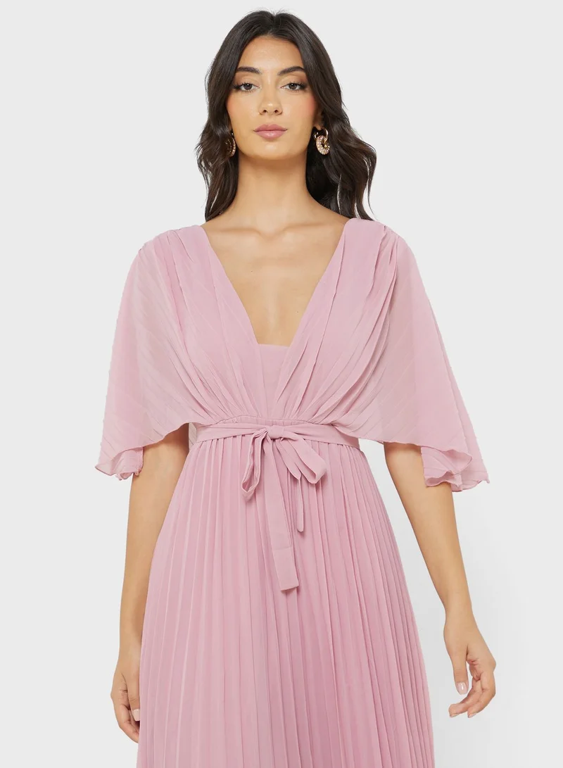 ELLA Pleated Flutter Sleeve Dress